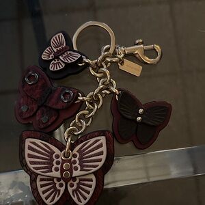 Coach Burgundy and Black Butterfly Charm Key Ring